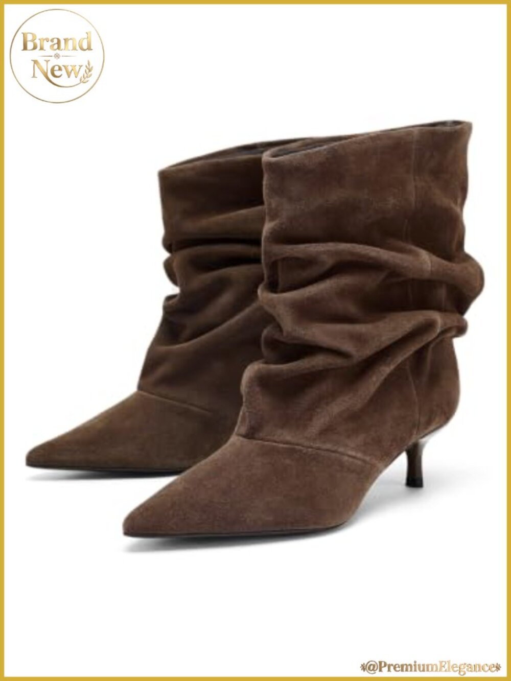 Faux Suede Slouchy Ankle Boots Kitten Heel Pointed Toe Pull On Booties
